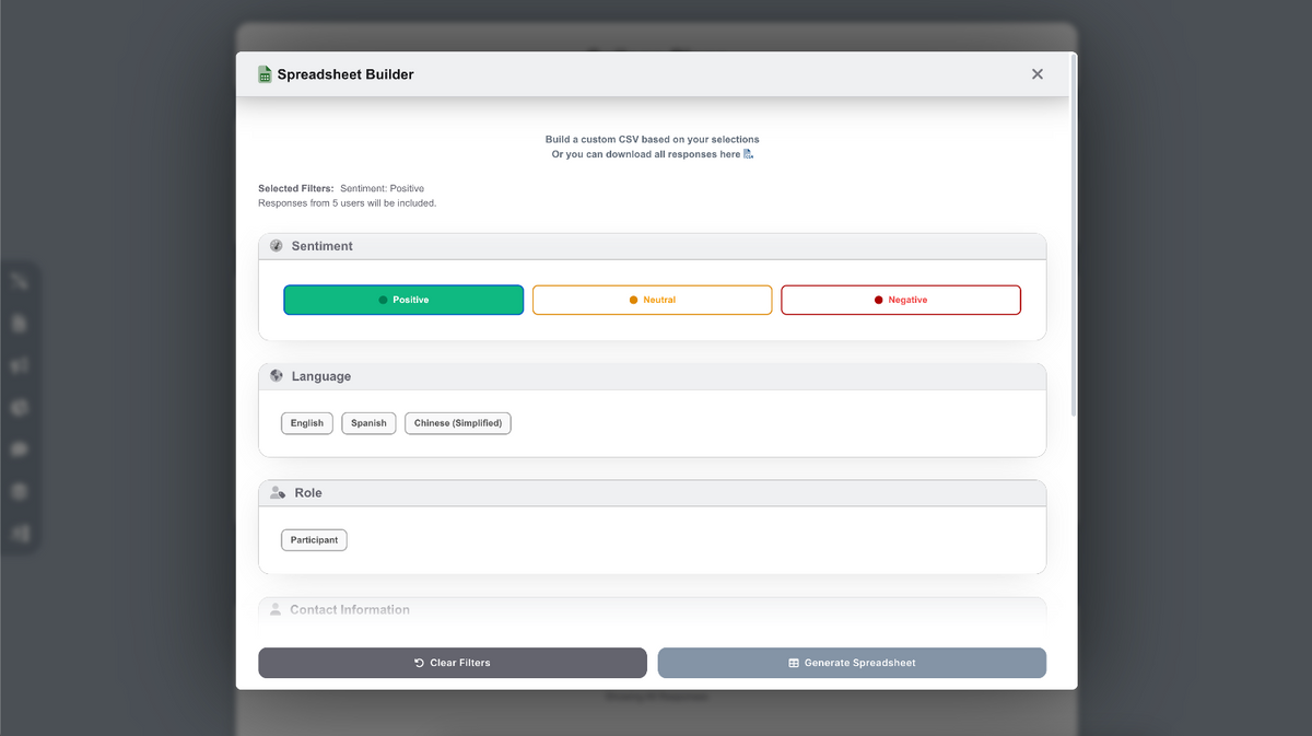 Filter results and export to a CSV