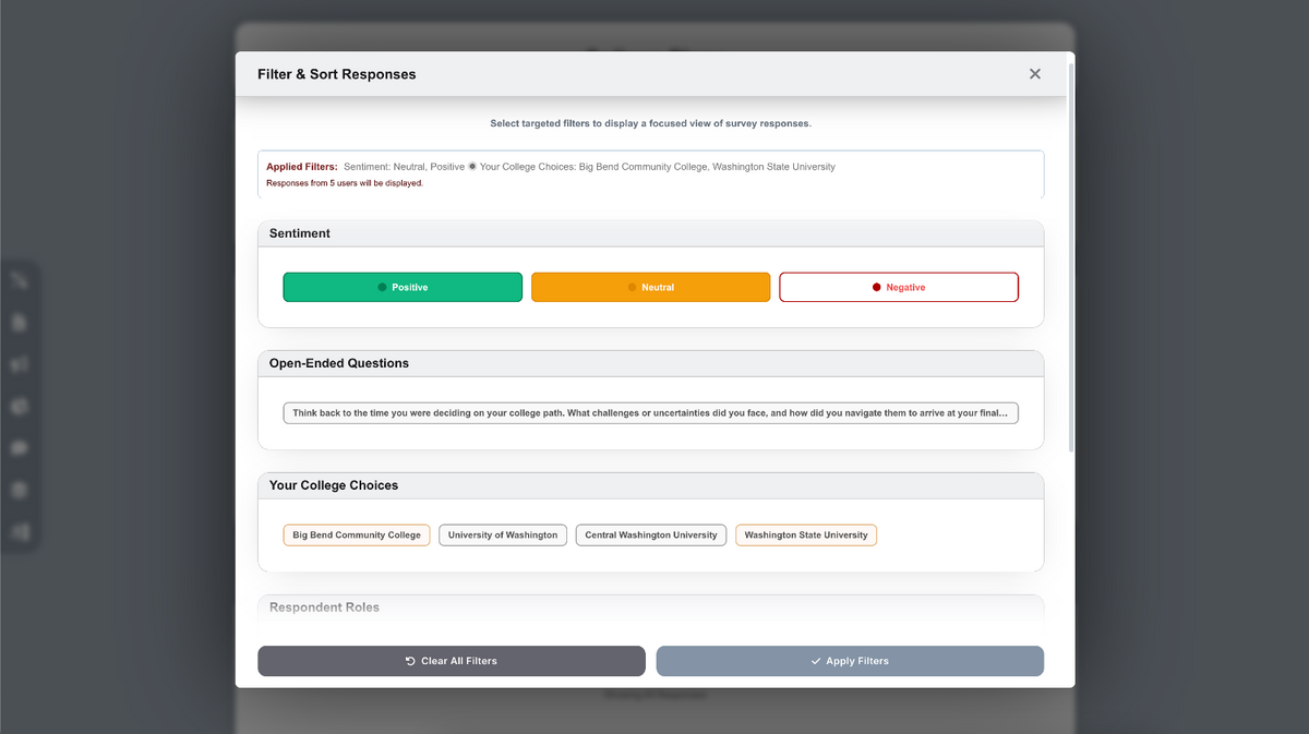 Filter and sort survey responses on a granular level