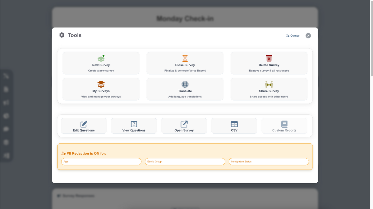 Survey Settings Panel